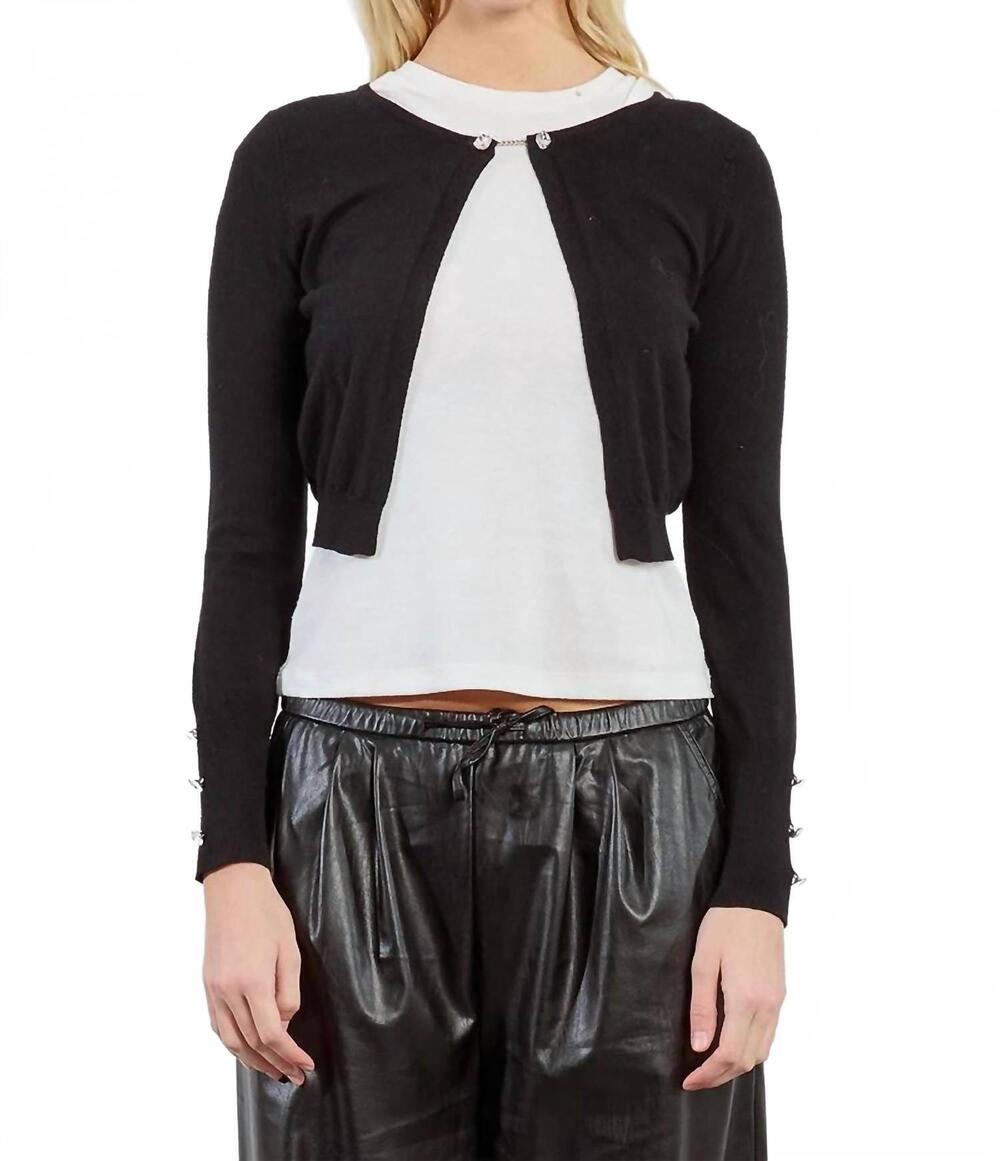 NEW MOLLY BRACKEN knit wide round neckline bolero in black